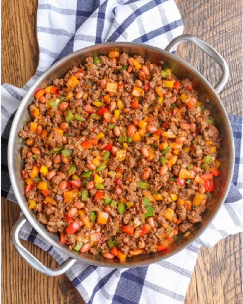 taco meat with peppers and onions